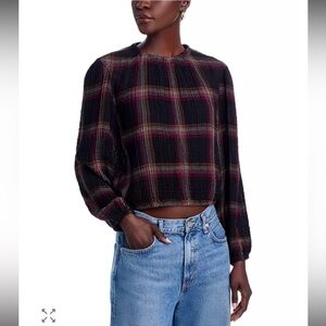 Bella Dahl Black and Multicolor Plaid Top Bella Dahl
Plaid Shirred size small